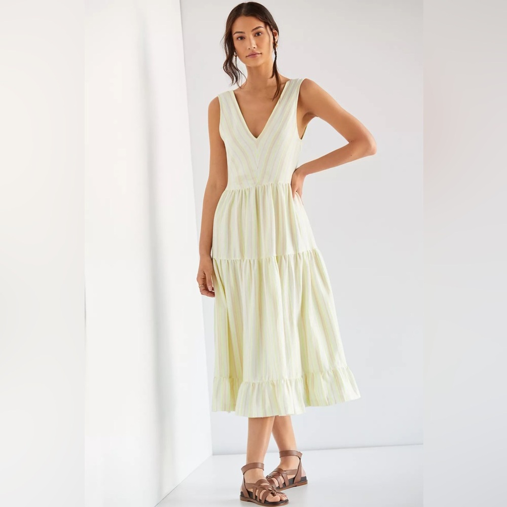 Anthropologie Striped Tiered Light green Midi Dress